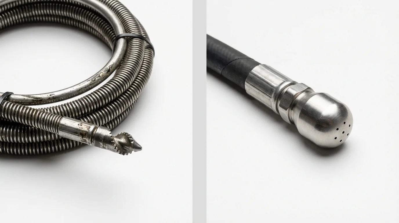 Drain snake cable and hydro jetting nozzle used for drain cleaning in Occidental, CA